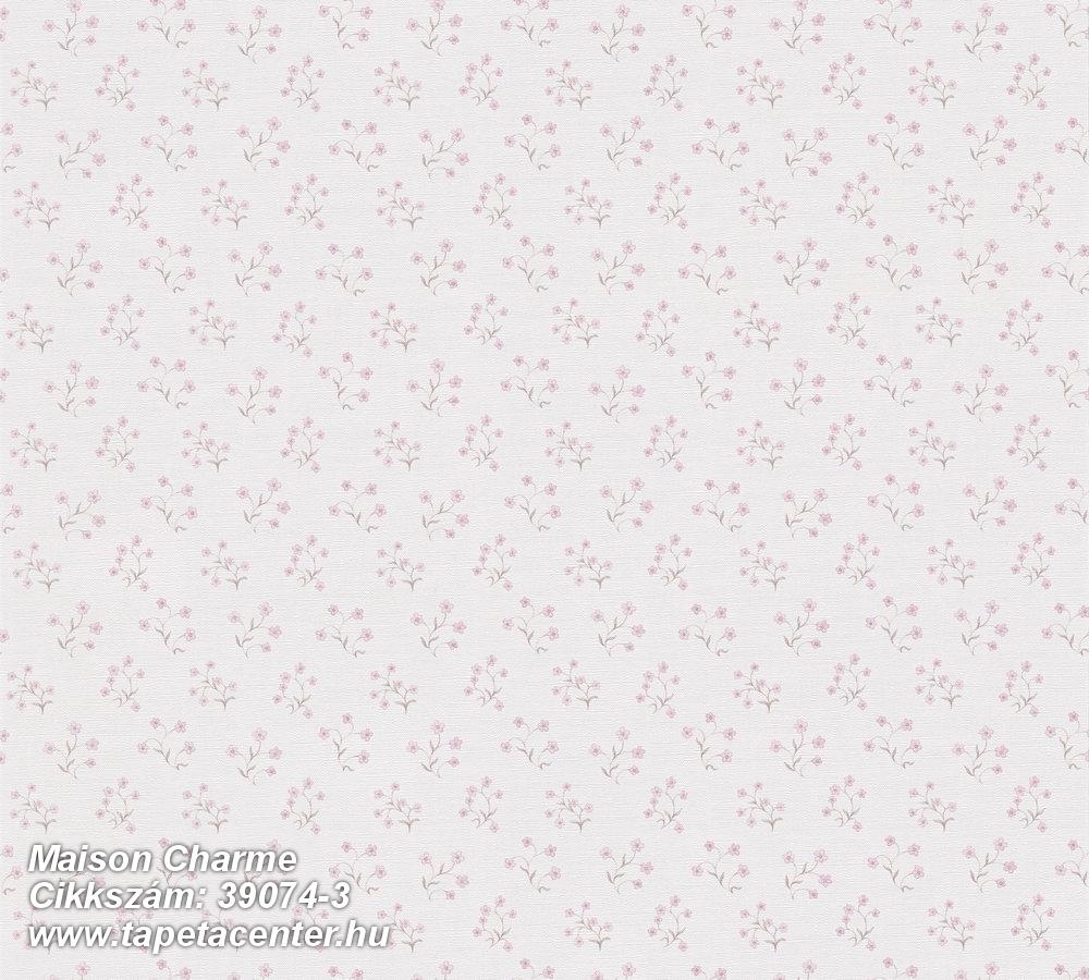 Virágmintás,retro,textil hatású,bézs-drapp,pink-rózsaszín,súrolható,vlies tapéta 